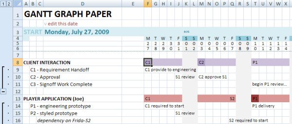 Update to Manual Gantt Chart Excel Spreadsheet