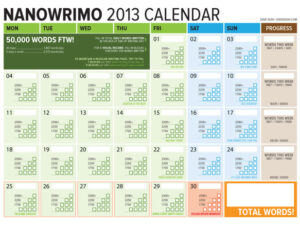 NaNoWriMo 2013 November Word Counting Calendar